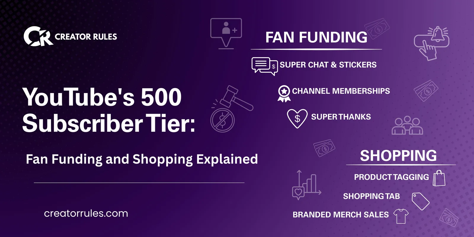 YouTube 500 subscriber tier unlocks fan funding and Shopping: channel memberships, Super Chat, Super Thanks, product tagging and merch, but not ad revenue