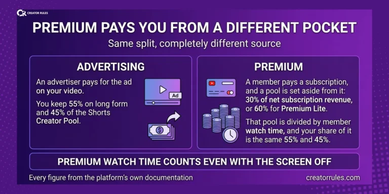 Banner comparing how advertising revenue and YouTube Premium revenue reach a creator