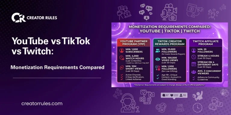 YouTube, TikTok and Twitch monetization requirements compared