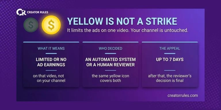 Green and yellow YouTube monetization icons with what the yellow one means